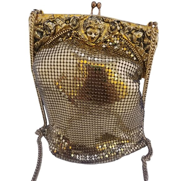 Vintage Rare NOS Whiting & Davis Face Flower Mesh Shoulder Bag in Original Box - Picture 9 of 10